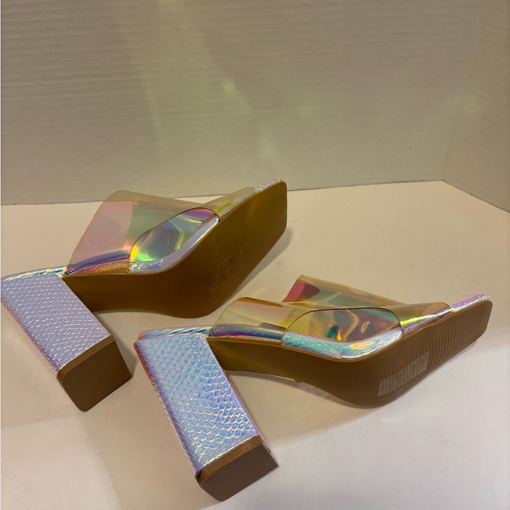 🔵Holographic BLOCK Heels BELLA MARIE - Picture 2 of 14